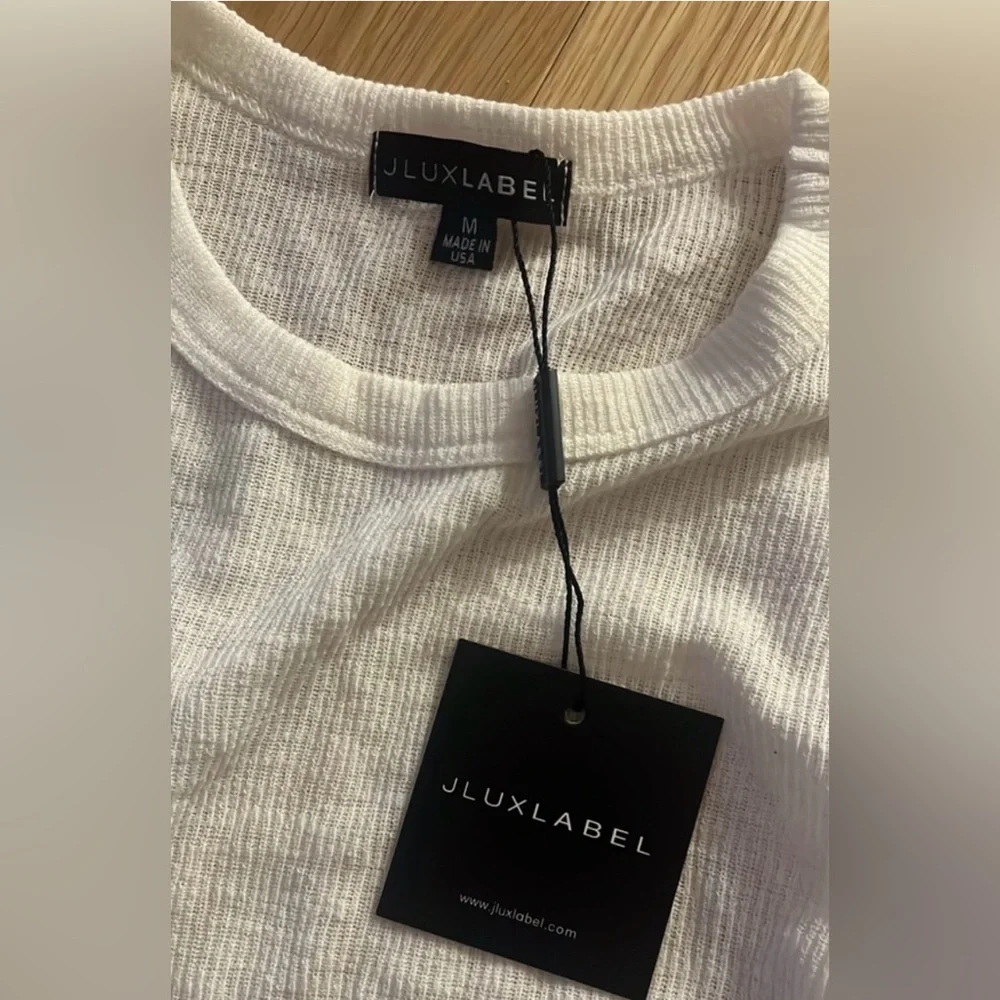 JLUXLABEL Brittney Ivory White Ribbed Long Sleeve Top Knit Thermal Tee Shirt - Picture 5 of 5